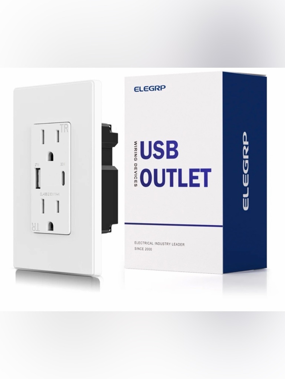 White USB Wall‎ Outlet with Dual USB Ports